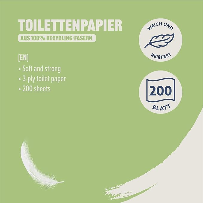 by Amazon ECO Toilettenpapier aus 100% Recycling-Fasern 3-lagig, 200 Blatt, Ohne Duft, 8 Rollen, 1er-Pack